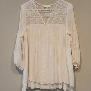 Studio JPR Creme Sheer and Lace Boho Peasant Top size S